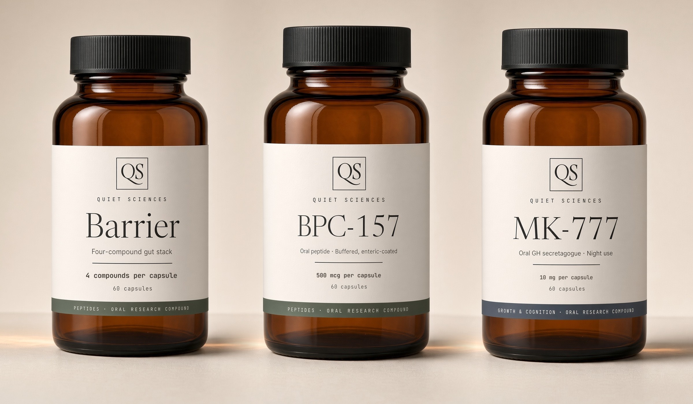 Barrier, BPC-157 and MK-777 bottles